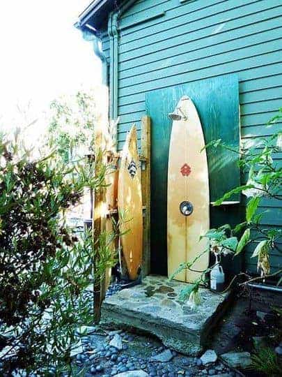 An Outdoor Shower Made of Surfboards