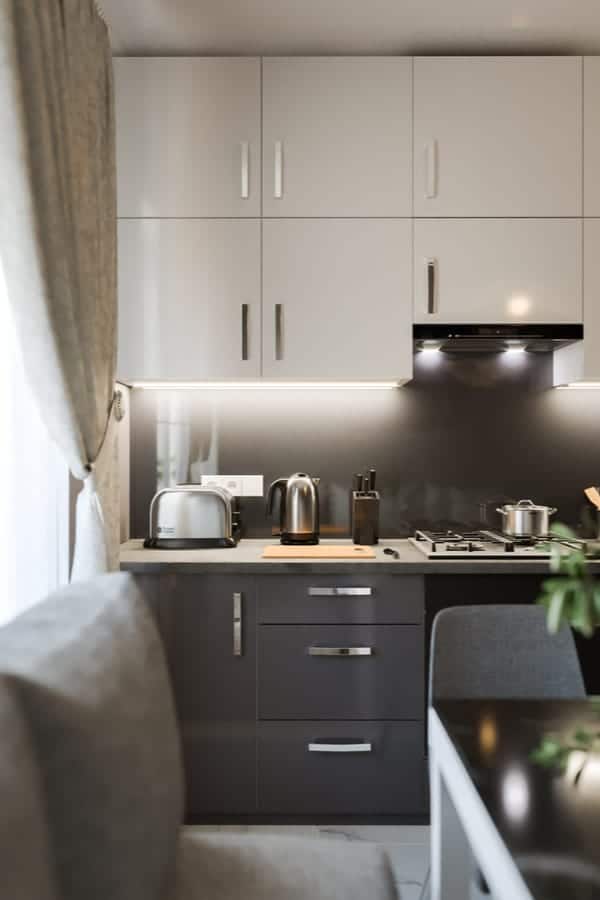 Grey kitchen with a stylish countertop