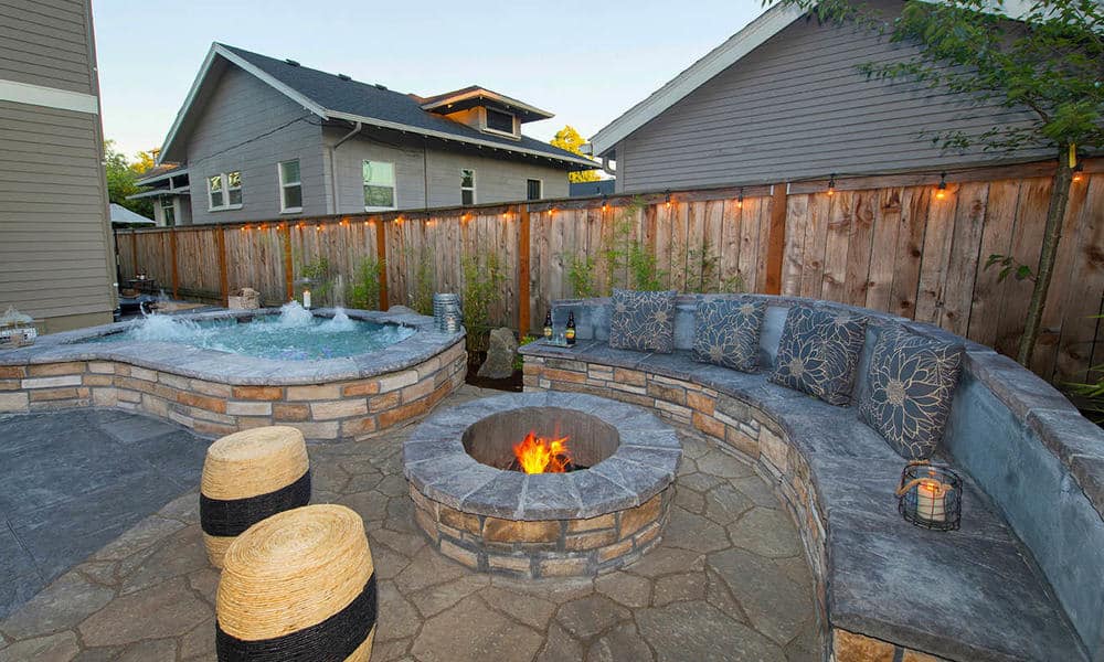 Outdoor kitchen with a fire pit