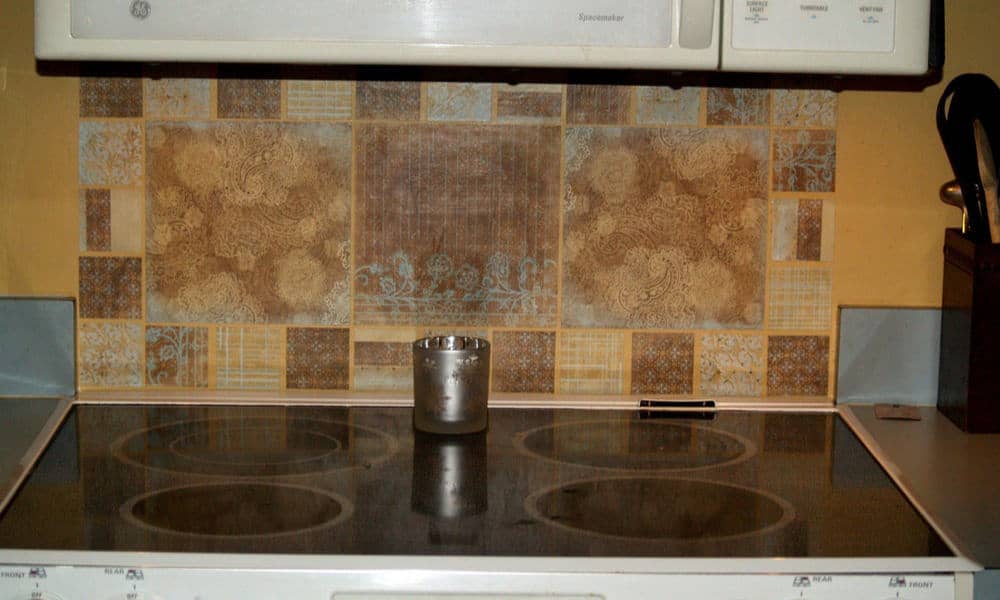 Scrapbook paper backsplash