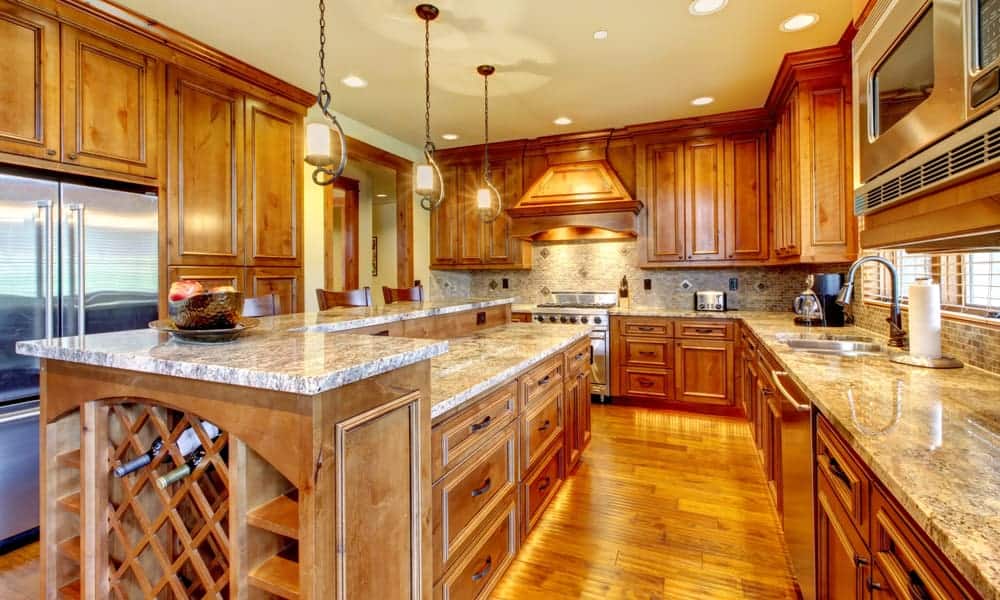 Wooden kitchen with a granite countertop