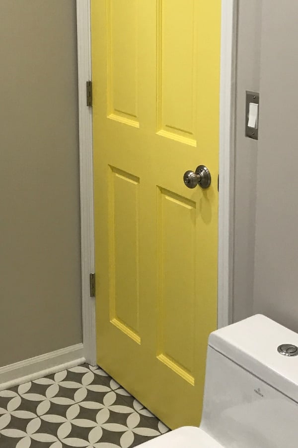 Brightly-pained bathroom doors