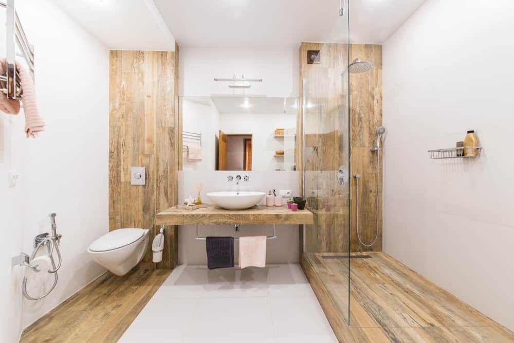33 Wood Tile Bathroom Ideas, Wood Tile Around Bathtub Surround