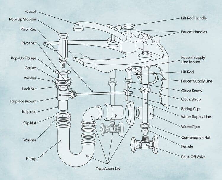 bathroom sink drain repair parts