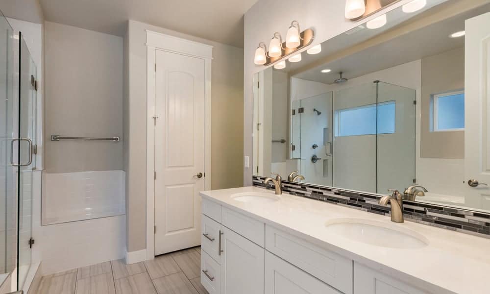 wooden backsplash bathroom sink