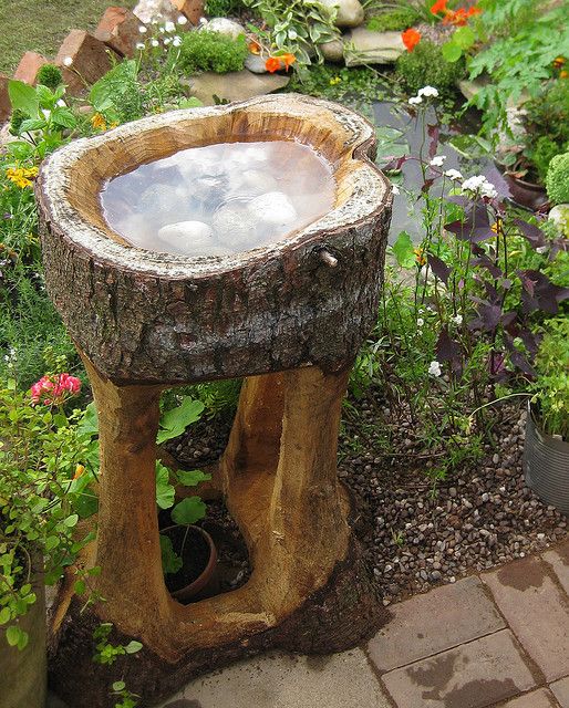 Solid Wood Bird Bath