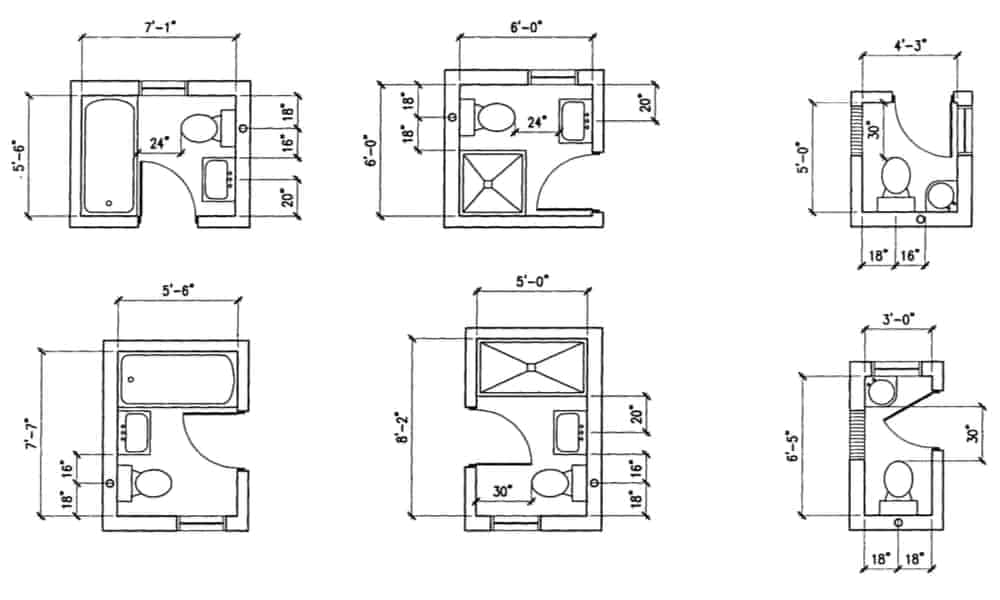 25 Small Bathroom Floor Plans, Narrow Bathroom Dimensions